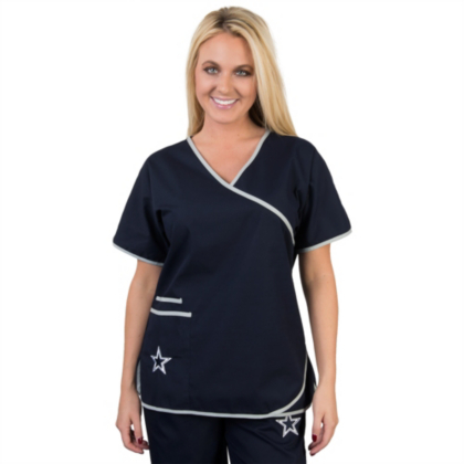 Dallas Cowboys Scrubs Wrap Short Sleeve Tops Womens Cowboys