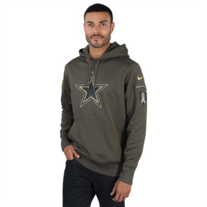 men's dallas cowboys nike olive salute to service sideline therma performance pullover hoodie