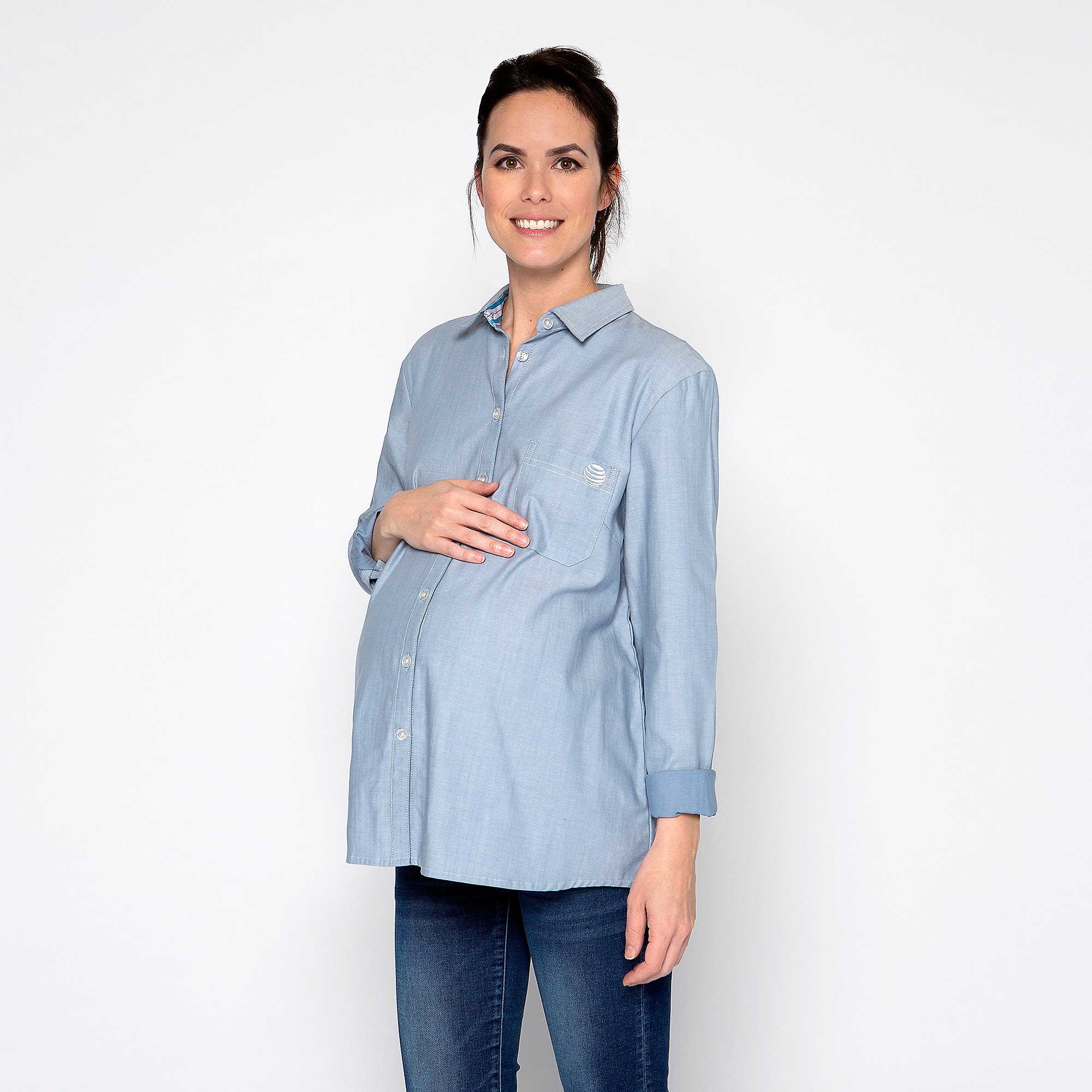 AT&T Team Colors Fredricka Womens Maternity Long Sleeve Button Down Shirt
