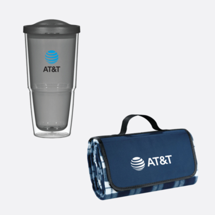 AT&T Biggie Tumbler and Plaid Fleece Blanket Bundle