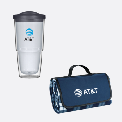 AT&T Biggie Tumbler and Plaid Fleece Blanket Bundle