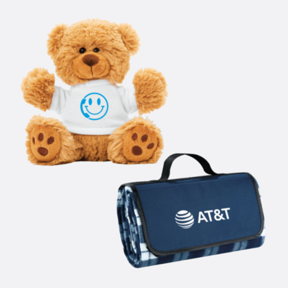AT&T Teddy Bear and Plaid Fleece Blanket Bundle
