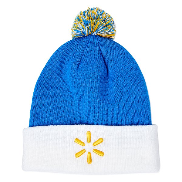 SparkShop Cuffed Pom Beanie with Yellow Embroidered Spark