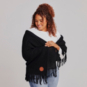 SparkShop Spark Chunky Knit Blanket With Fringe - Black