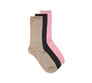 Solid Ribbed Womens Crew Socks - 3 Pack