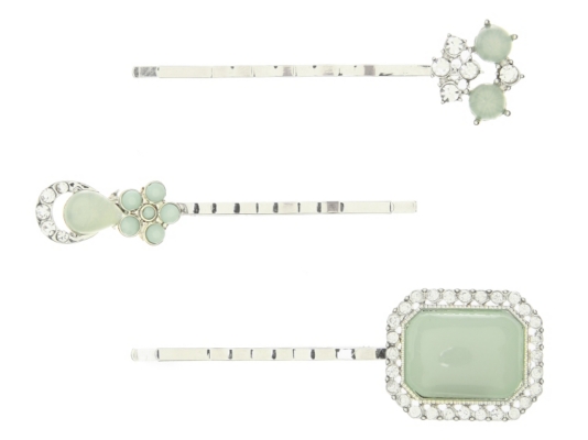 Mint Jeweled Bobby Pins - 3 Pack