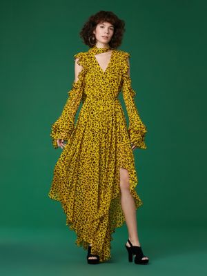 dvf ruffle sleeve high low maxi dress