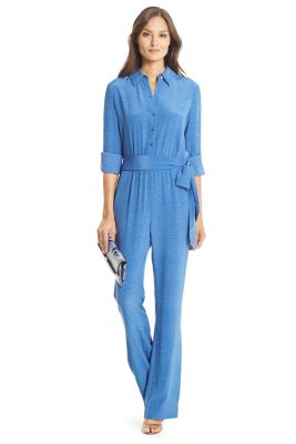 DVF Lori Silk Jumpsuit in in Diamond Texture New Slate