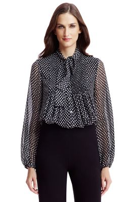 DVF Marjorie Polka Dot Tie Neck Chiffon Blouse | Landing Pages by DVF