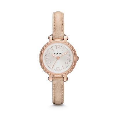 New Fossil Womens Heather Mini Leather Watch   Sand #ES3139