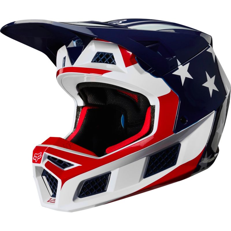V3 PREY HELMET, ECE [WHT/RD/BLU] S | Fox Racing - SE