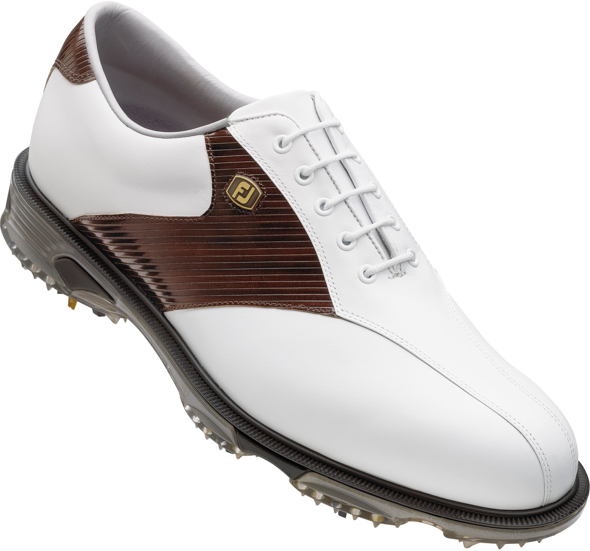 Footjoy Men’s Dryjoys Tour Golf Shoe White Smooth/mahogany Stripe
