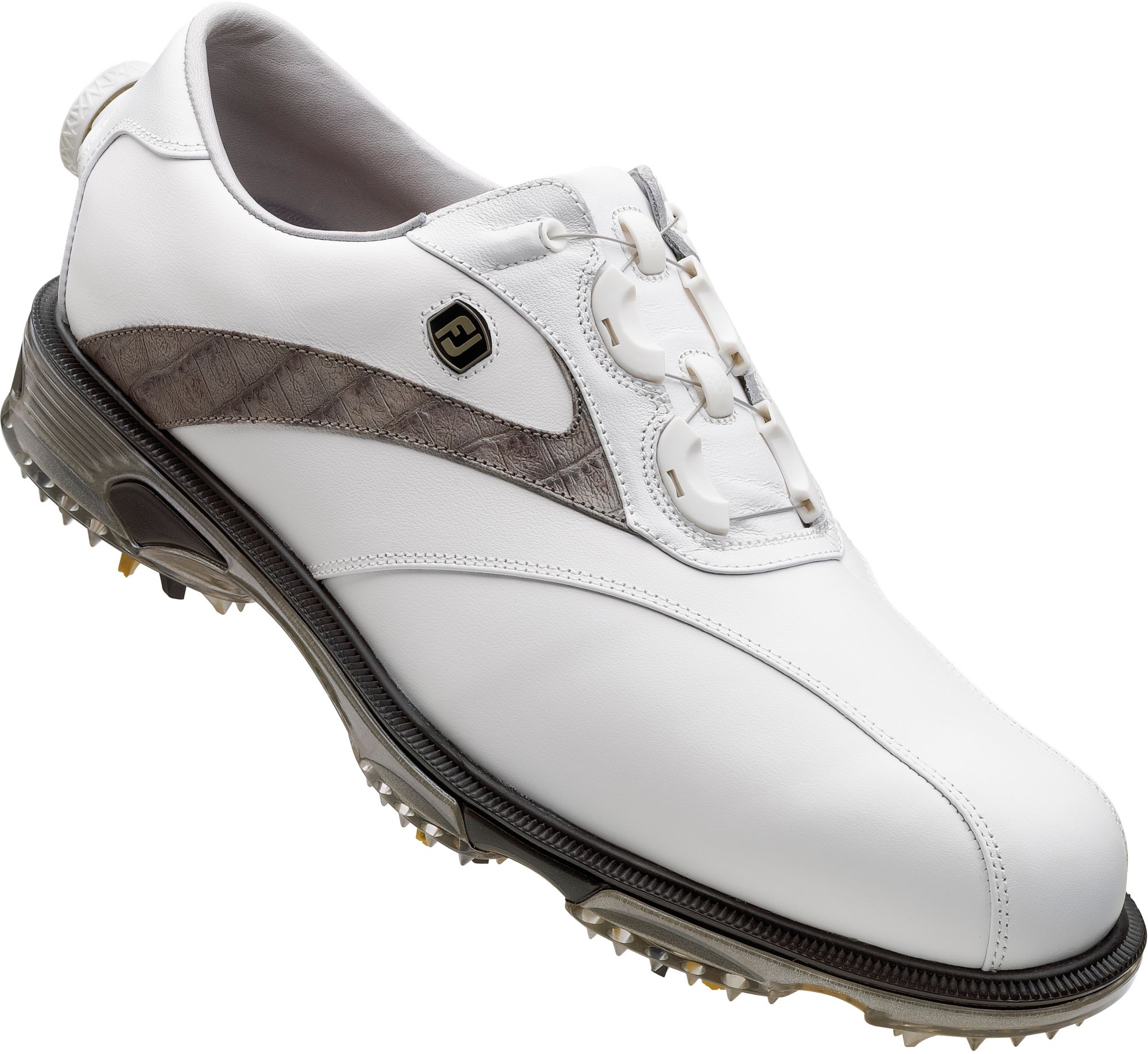 Footjoy Men’s Dryjoys Tour Golf Shoe – White Smooth/grey Lizard Print ...