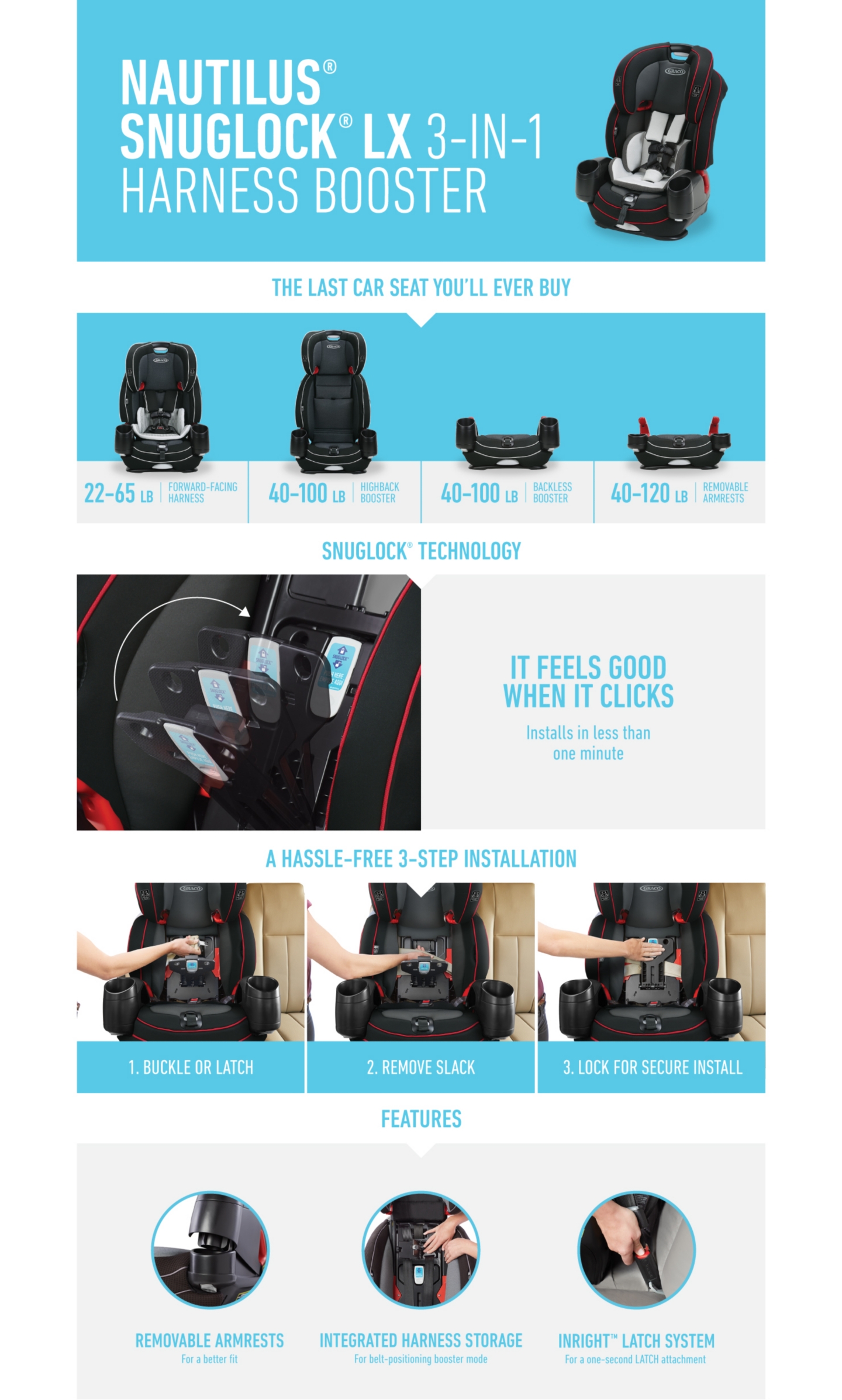 Nautilus Snuglock LX 3-in-1 Harness Booster