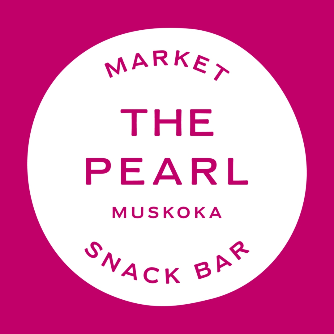 The Pearl snack bar logo in white and magenta