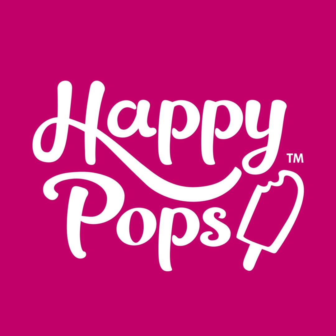 Happy Pops logo in white and magenta