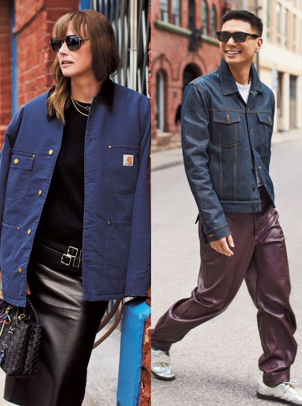 A side-by-side image of Carolyn Wright and Joseph Tang wearing Fall trends