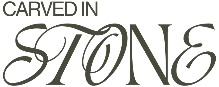 Stylized text reads 'Carved in Stone'