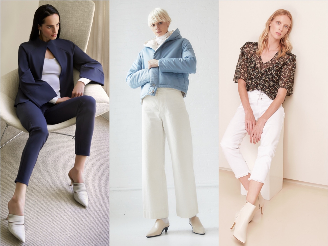 Three female models wearing sustainably made fashion