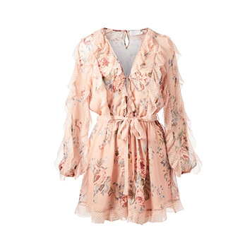 Holt Renfrew image of ZIMMERMANN Bowie Silk Frill Romper In Floral Print. $895. FIND IN-STORE