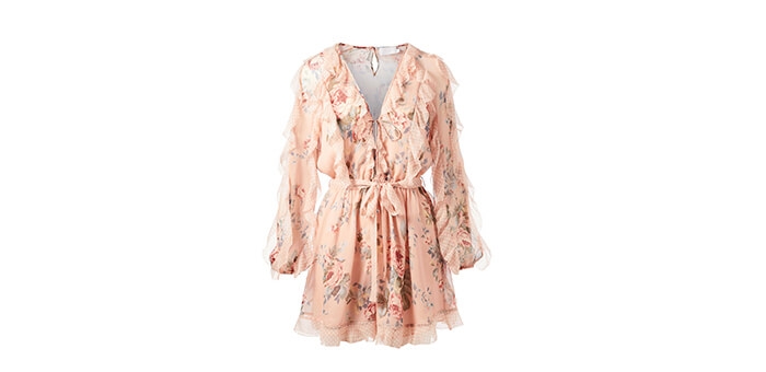 Holt Renfrew image of ZIMMERMANN Bowie Silk Frill Romper In Floral Print. $895. FIND IN-STORE