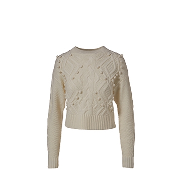 Holt Renfrew image of AMUR. Sustainably-made Brie cable knit wool sweater. $548. SHOP AMUR