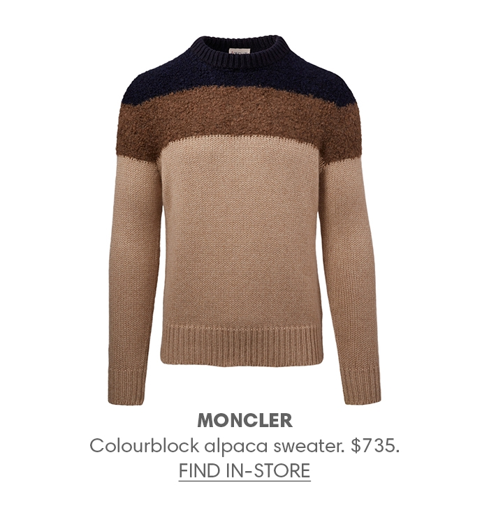 Holt Renfrew image of MONCLER Colourblock alpaca sweater. $735. FIND IN-STORE
