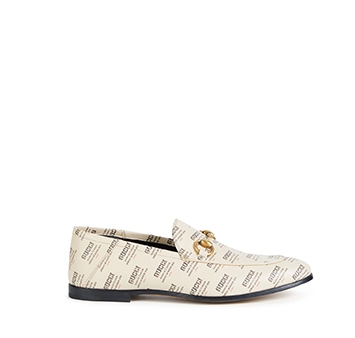 Holt Renfrew image of GUCCI Brixton leather loafers in Gucci Stamp print. $1170. SHOP NOW