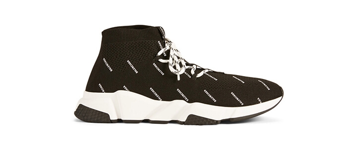 Holt Renfrew image of BALENCIAGA Speed Lace-Up Sock Sneakers In Logo Print. $1070. SHOP NOW