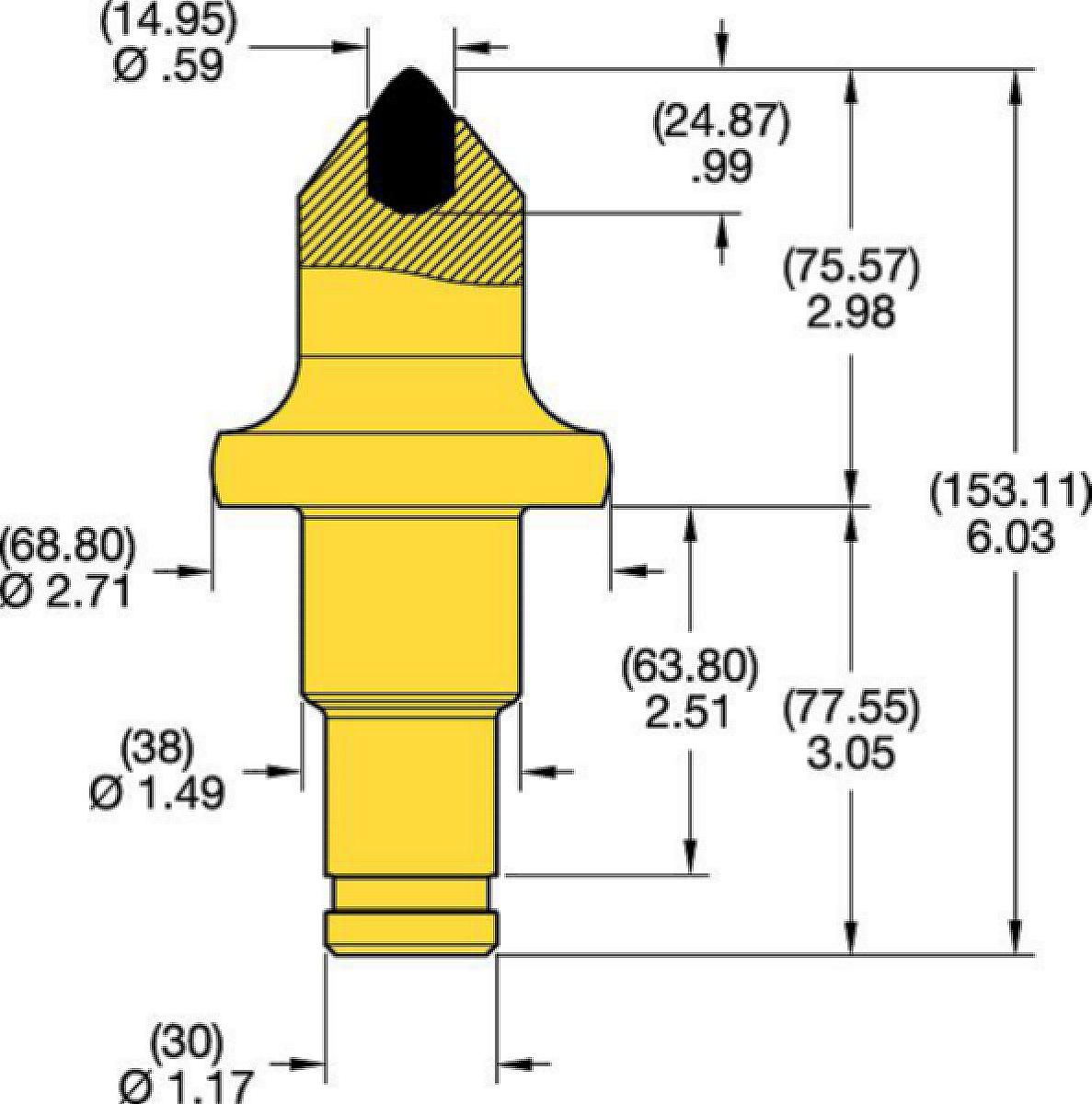 Denti conici con codolo a scalino 38/30 mm • Serie scanalatura K 3.0″