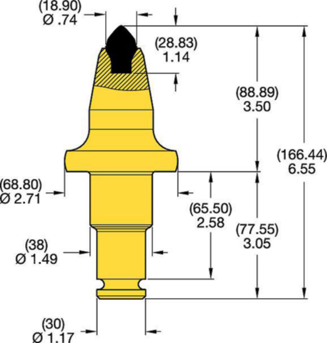 Denti conici con codolo a scalino 38/30 mm • Serie scanalatura C 3.5"