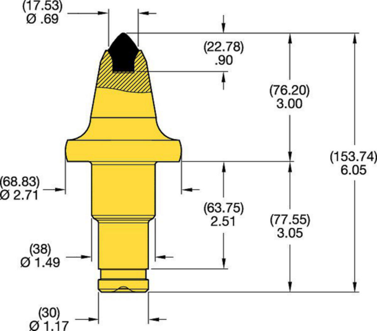 Denti conici con codolo a scalino 38/30 mm • Serie scanalatura K 3.0"