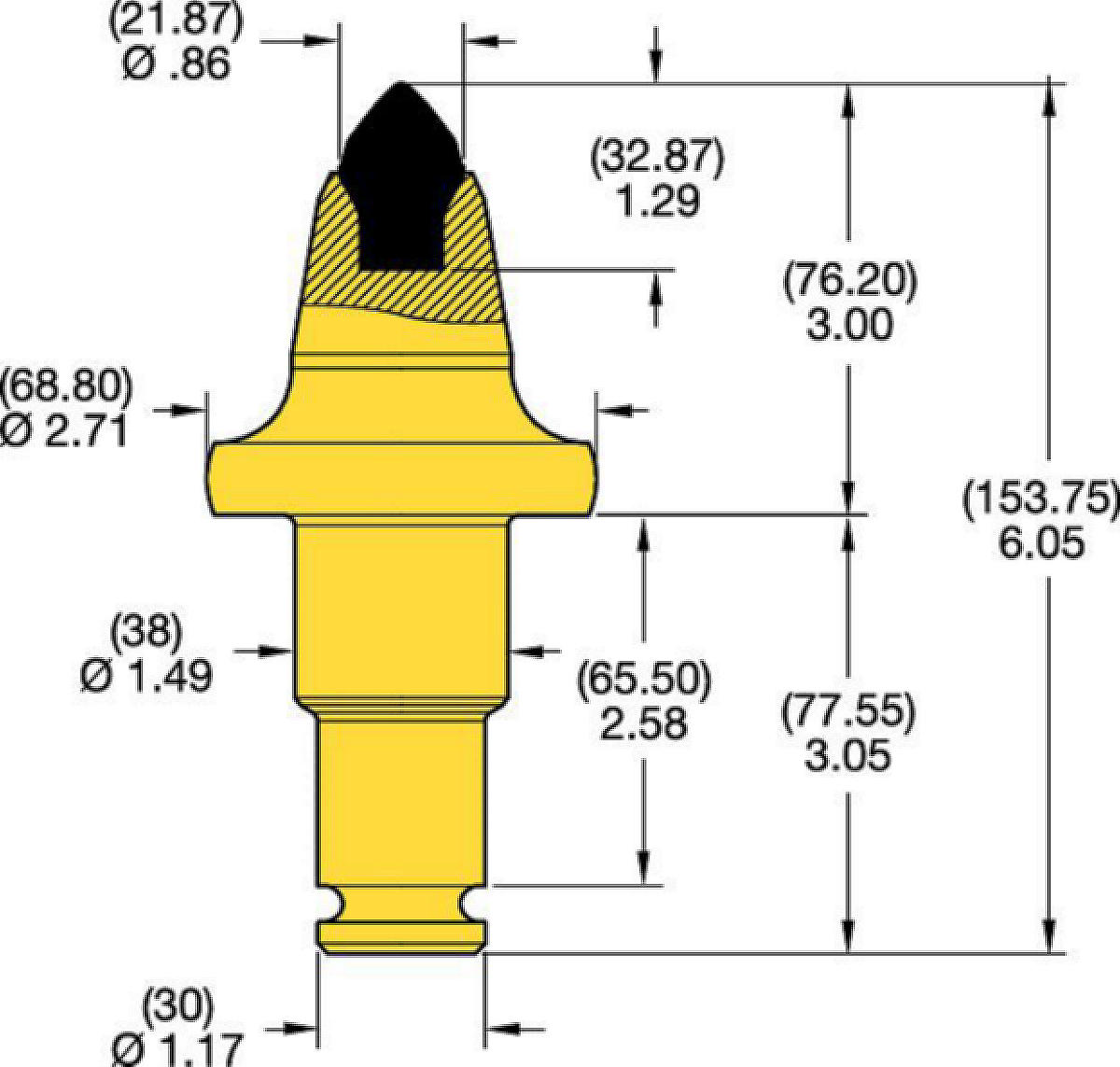 Denti conici con codolo a scalino 38/30 mm • Serie scanalatura C 3.0"