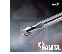 HANITA ALUFLASH solid end mill with the HANITA logos and WIDIA logo