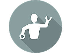 Person with Wrench & Bolt Hands Icon in Gray Circle