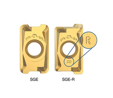 SGE-R 槽型具有针对坡铣和螺旋插补的强壮刃口处理。