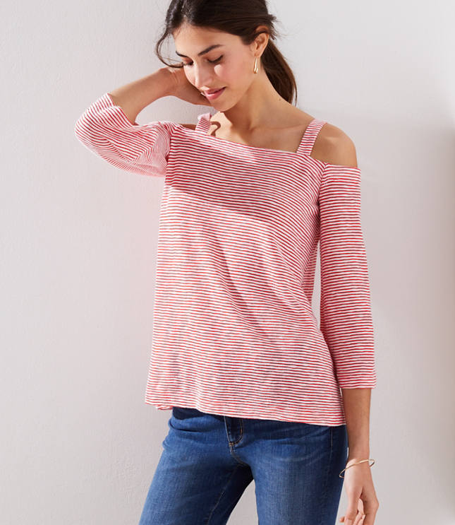 Striped Cold Shoulder Tee