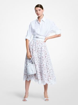 101AKU585 - Floral Lace Circle Skirt OPTIC WHITE