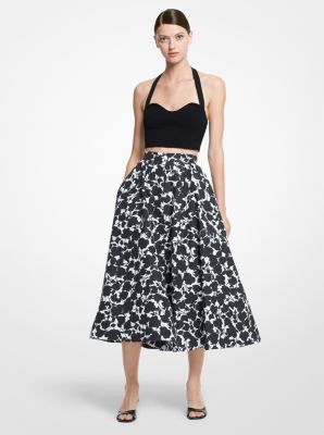 102AKU709 - Floral Cotton and Silk Faille Circle Skirt BLACK/WHITE