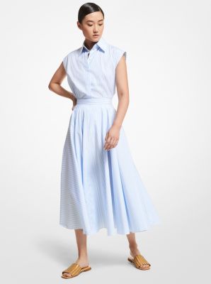 103AKU546 - Striped Organic Cotton Poplin Skirt OXFORD/WHITE