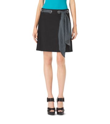 105CRF631B - Scarf-Belted Cotton-Broadcloth Skirt BLACK