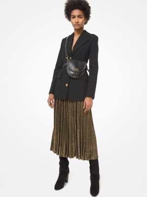 107RKR552 - Sequined Silk Georgette Pleated Skirt Barley