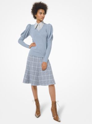 108AKR003 - Glenplaid Wool Flared Skirt VINTAGE STREAM WASH