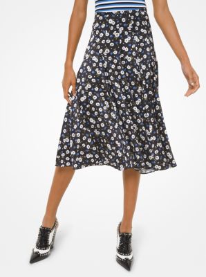 119AKQ114 - Floral Silk Charmeuse Dance Skirt CADET