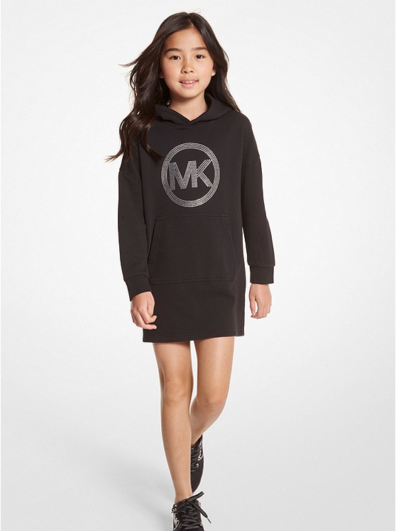 MK 12123 Embellished Logo Cotton Hoodie Dress BLACK