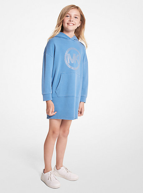 12123 - Embellished Logo Cotton Hoodie Dress SLATE BLUE