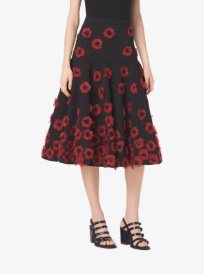 121RKG024 - Poppy-Embroidered Cotton-Matelassé Skirt BLACK