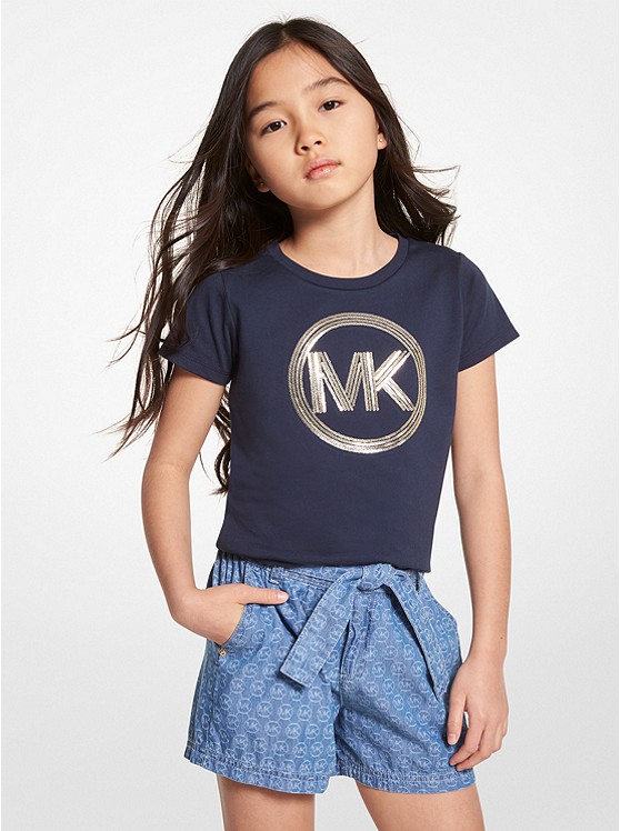 MK 15113 Sequined Logo Cotton T-Shirt NAVY