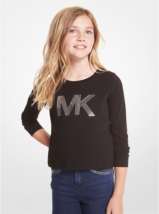 MK 15121 Sequined Logo Cotton T-Shirt BLACK