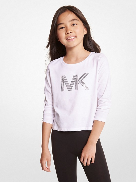 MK 15121 Sequined Logo Cotton T-Shirt WHITE